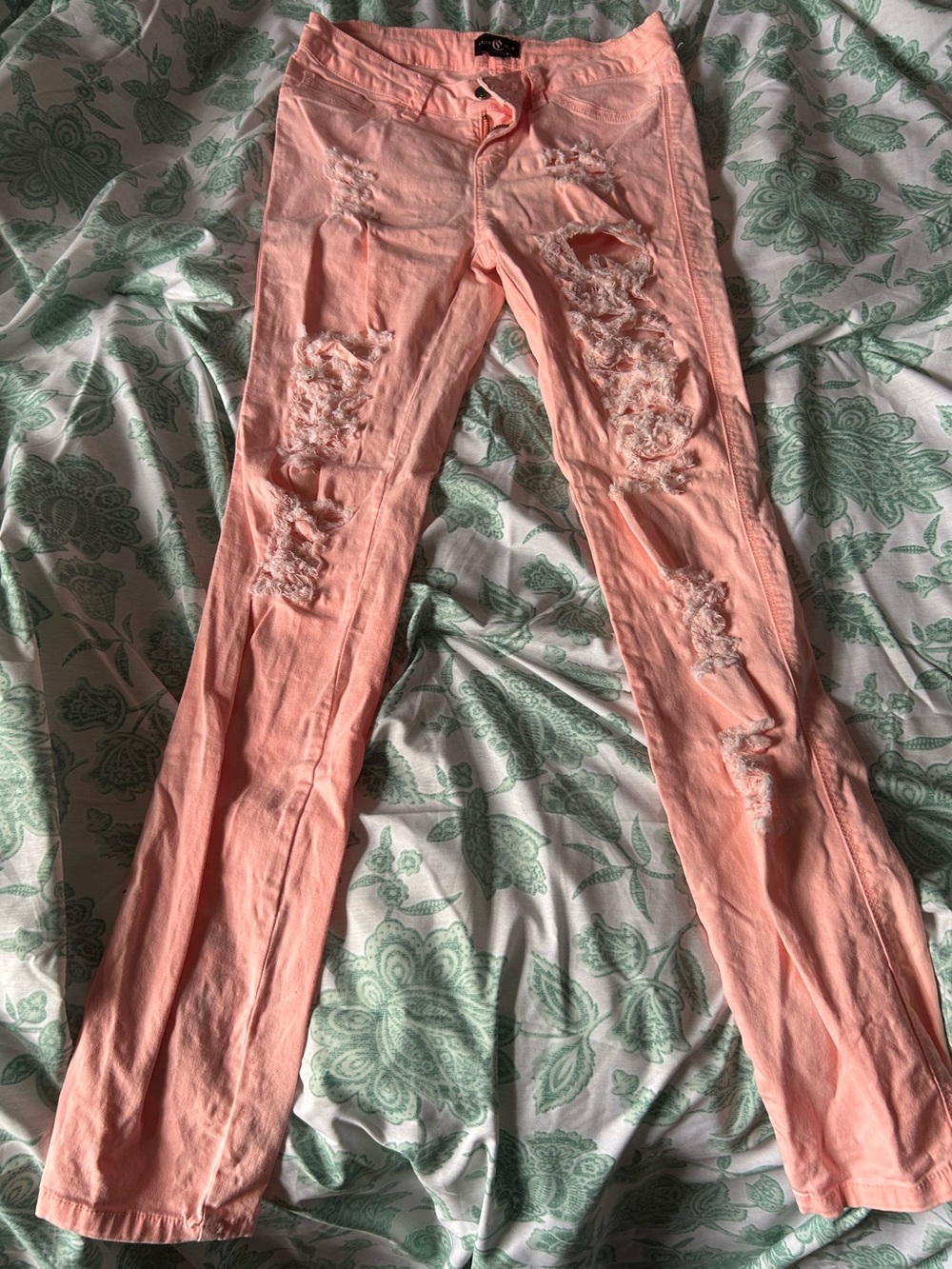 Cello,Girls; Ripped Peach Skinny Jeans